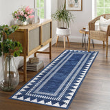 Garvee Modern Geometric Runner Rug 2x6 Washable Hallway Runner Bordered Neutral Bathroom Rug Non Slip, Non Shedding Stain-Resistant Kitchen Mat, Soft Low Pile Neutral Carpet for Laundry, Blue - Blue