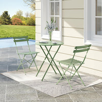 Garvee 3-Piece Folding Patio Bistro Set, Powder-Coated Metal Table and 2 Chairs for Balcony, Porch, Garden, Small Outdoor Spaces,Green
