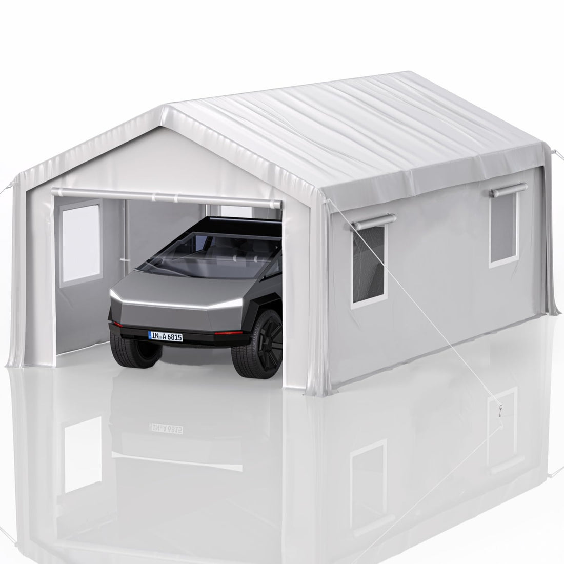 Garvee 12' x 20' x 11' Heavy-Duty Portable Garage with Canopy Roof, Roll-Up Windows, Galvanized Steel Frame, Water-Resistant, Front & Back Doors, White, Outdoor Storage