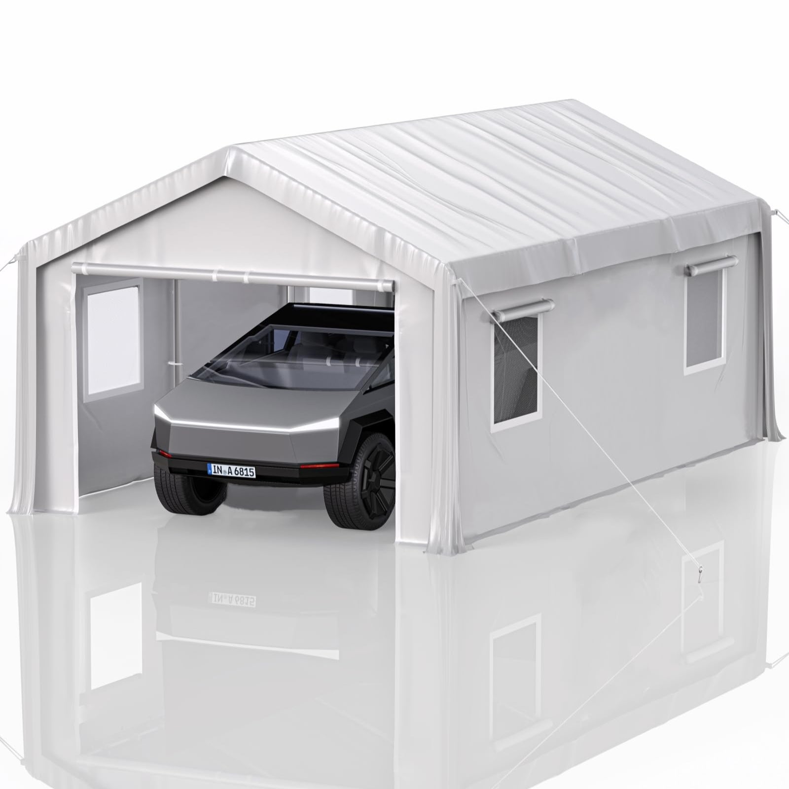 Garvee 12' x 20' x 11' Heavy-Duty Portable Garage with Canopy Roof, Roll-Up Windows, Galvanized Steel Frame, Water-Resistant, Front & Back Doors, White, Outdoor Storage