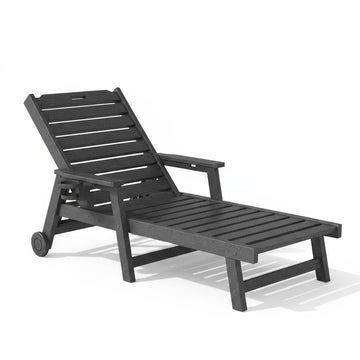 Garvee Heavy Duty HDPE Outdoor Chaise Lounge Chair, 5 Position Adjustable Patio Recliner with Wheels and Cup Holder, Black