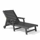 Garvee Heavy Duty HDPE Outdoor Chaise Lounge Chair, 5 Position Adjustable Patio Recliner with Wheels and Cup Holder, Black - Black