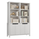 Garvee 70.7" Tall Bookshelf with Double Storage, 5-Tier Large Double Wide Bookshelves w/ Doors & Adjustable Shelf, Farmhouse Wide Freestanding Bookcases for Living Room Office Library, White - White
