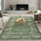 Garvee Washable Rug 5x7 Modern Floral Border Stain Resistant Non-Slip Backing Low Pile Soft Touch Indoor Living Room Bedroom Dining - Green
