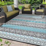 Garvee Outdoor Blue & Gray 9x18 Plastic Straw Rug, Waterproof Reversible UV Resistant Durable Patio Deck Camping - Blue & Gray