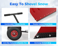 Garvee 29"W X 20"H Snow Shovel Heavy Duty Steel 5-Position Adjustable Handle 8" Anti-Skid Wheels Powder-Coated Rust-Resistant Driveway Snow Removal