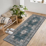 Garvee Floral Vintage Area Rug Soft Non-Slip Machine Washable Distressed Design Black 2x6ft for Living & Dining Room - Black