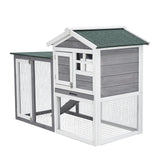 Garvee 46.5" Wooden Rabbit Hutch - 2-Tier Outdoor Small Animal Cage with Weatherproof PVC Roof, 2 Lockable Doors, Removable Waste Tray and Play Courtyard, Green and White
