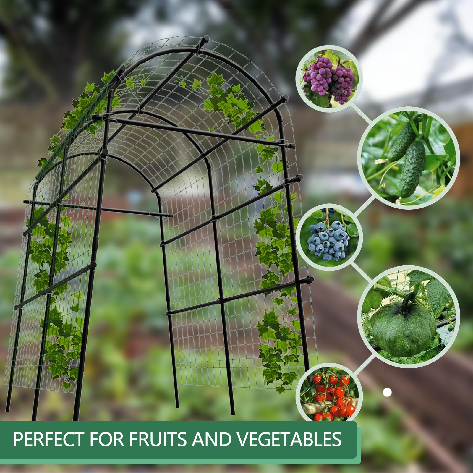 metal plant trellis Garvee 7.5FT Garden Arch Trellis with Netting, Adjustable Metal Plant Support for Climbing Vines, Roses, Cucumbers & Raised Beds, Black