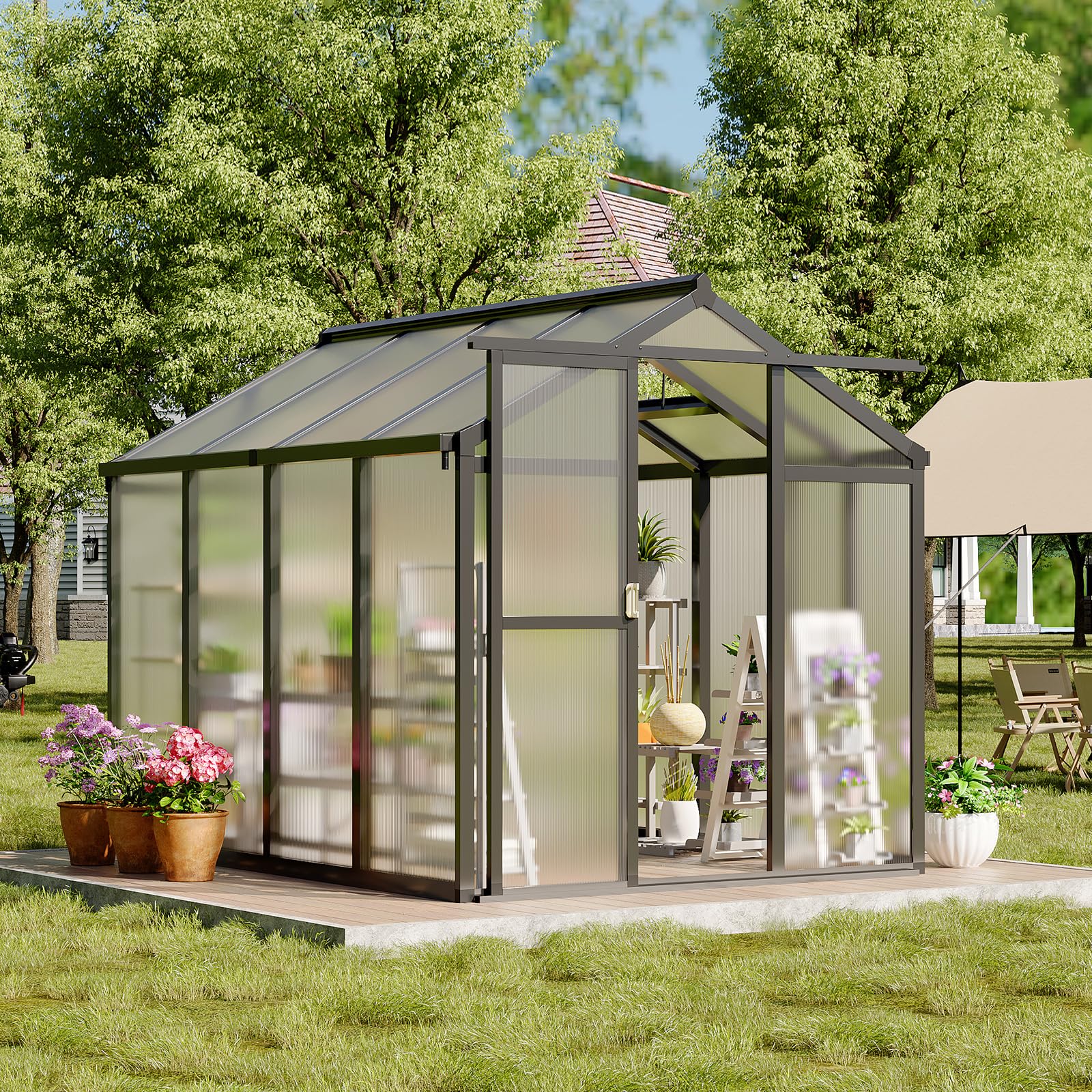 Garvee 6'x8' Polycarbonate Greenhouse with Aluminum Frame - Lockable D