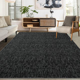 Garvee Machine Washable 5x7 Rug Modern Textured Solid Low Pile Polyester Stain Resistant Non-Slip Foldable for Living Room Bedroom Office - Black