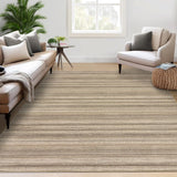 Garvee Washable 8x10 Modern Striped Rug - Soft Low Pile, Non-Slip TPR Backing, Durable Machine Woven, Brown - Living Room, Bedroom, Office - Brown