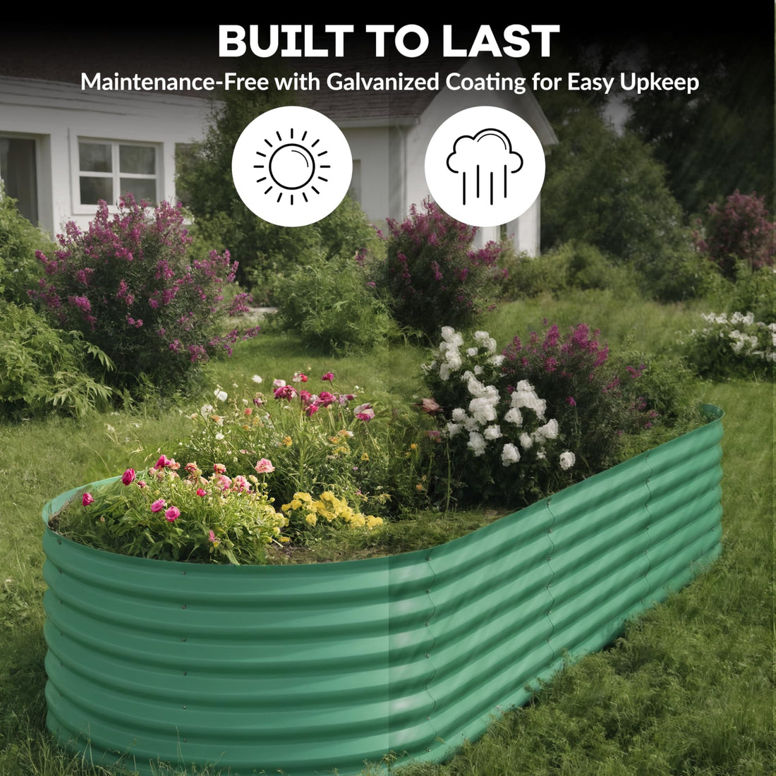 Garvee Beige Oval Galvanized Steel Raised Garden Bed Kit 10x4x1.5ft Durable Modular Metal Planter Open Bottom for Vegetables Flowers Herbs