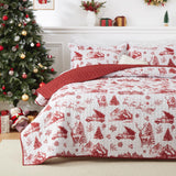 Garvee Christmas Quilt Set King Size, Reversible Printed 3 Pieces Quilts Coverlet Bed Set Holiday Decorative Bedding, Soft Microfiber Fabric, 1 Quilt and 2 Pillow Shams (‌Red, King) - Red Boho