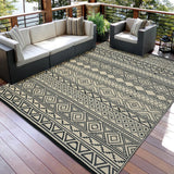 Garvee Outdoor Black & Coffee 10x20 Rug Waterproof Reversible Plastic Straw Durable UV-Resistant Patio Deck Beach Picnic - Black & Coffee