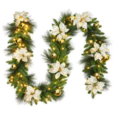Garvee Fluffy 9 Foot Pre-Lit Christmas Garland with Lights, Warm White LED Pinecone Garland for Staircase and Mantle Holiday Decor - Gold