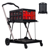 Garvee 2-Tier Portable Utility Shopping Cart Waterproof Basket Liner Foldable Lightweight Aluminum Frame 360° Wheels Locks for Groceries Laundry - Red