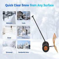 Garvee 29"W X 20"H Snow Shovel with Wheels Heavy Duty Steel 5-Position Adjustable Handle Anti-Skid Tires Quick Assembly for Driveway and Sidewalk