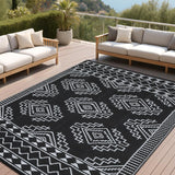 Garvee Outdoor Black & White 8x10 Plastic Straw Rug UV-Resistant Waterproof Lightweight Foldable Black White Patio Deck Beach Mat - Black & White