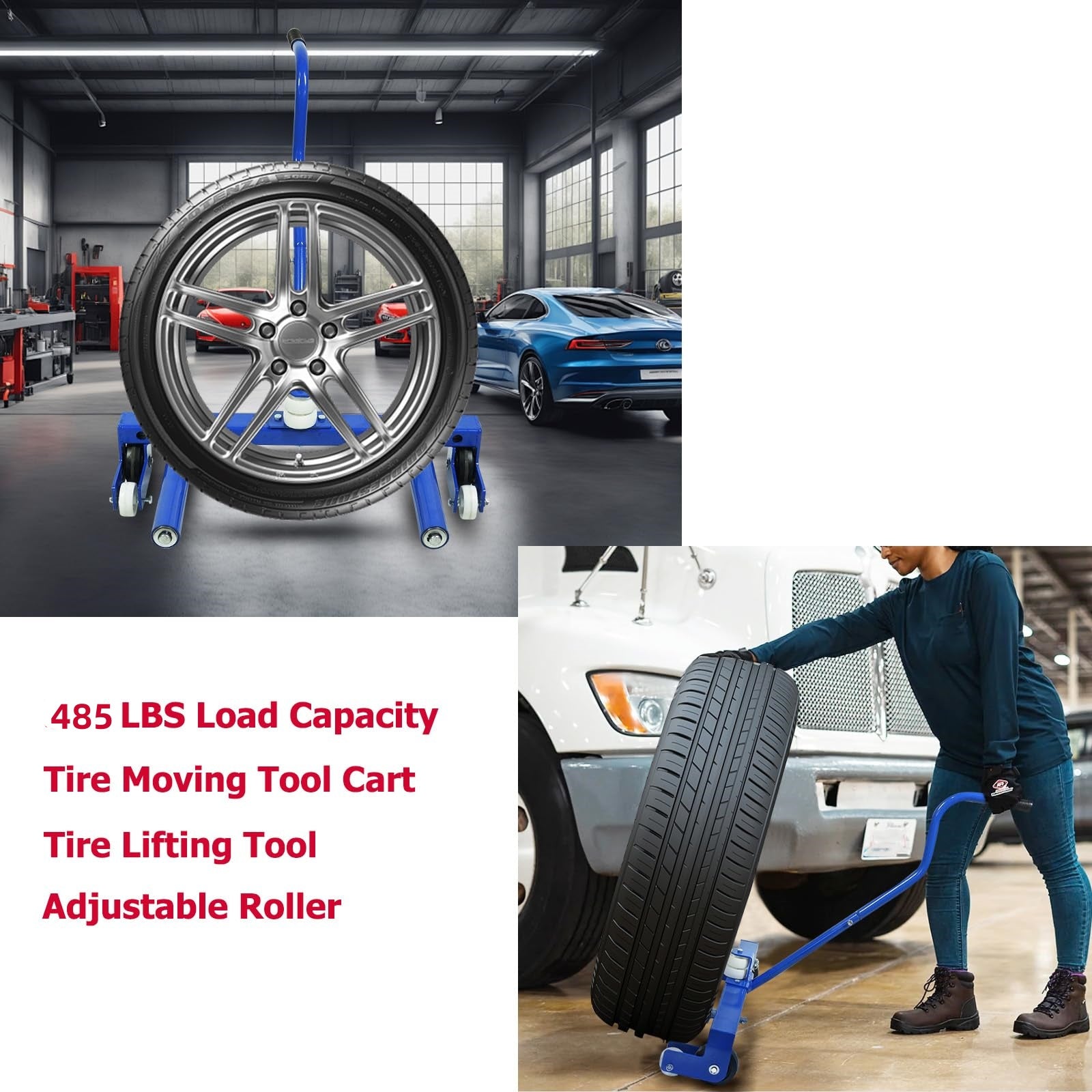 Garvee Heavy Duty Adjustable Tire Wheel Dolly for Workshop, Garage, 485 LBS Capacity, Tire  Moving Tool Dollies for Truck Car Vehicle Tire