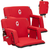 Garvee Portable Stadium Seats (Set of 2) - 20.5" Extra Wide Bleacher Chairs with Back Support, Thick Padded Cushion & Storage - Red - Red