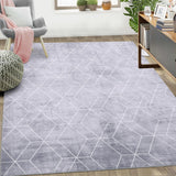 Garvee Modern Geometric Rug 9x12 Non-Shedding Low Pile Polyester Fiber Foldable TPR Backing for Living Room Bedroom Office - Gray