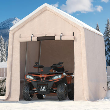 Garvee 10x10FT Khaki Outdoor Portable Storage Shed with Roll-Up Door & Vent, 240G Heavy-Duty Shelter Waterproof PE Tarp, UV-Resistant Storage Sheds for Motorcycle, Firewood, Garden and Tools, Gray
