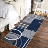 Garvee Modern Navy Blue 2x8 Geometric Washable Runner Rug Non-Slip Stain-Resistant 100% Polyester Low Pile Durable Edges for Hallway Kitchen Bedroom - Navy Blue