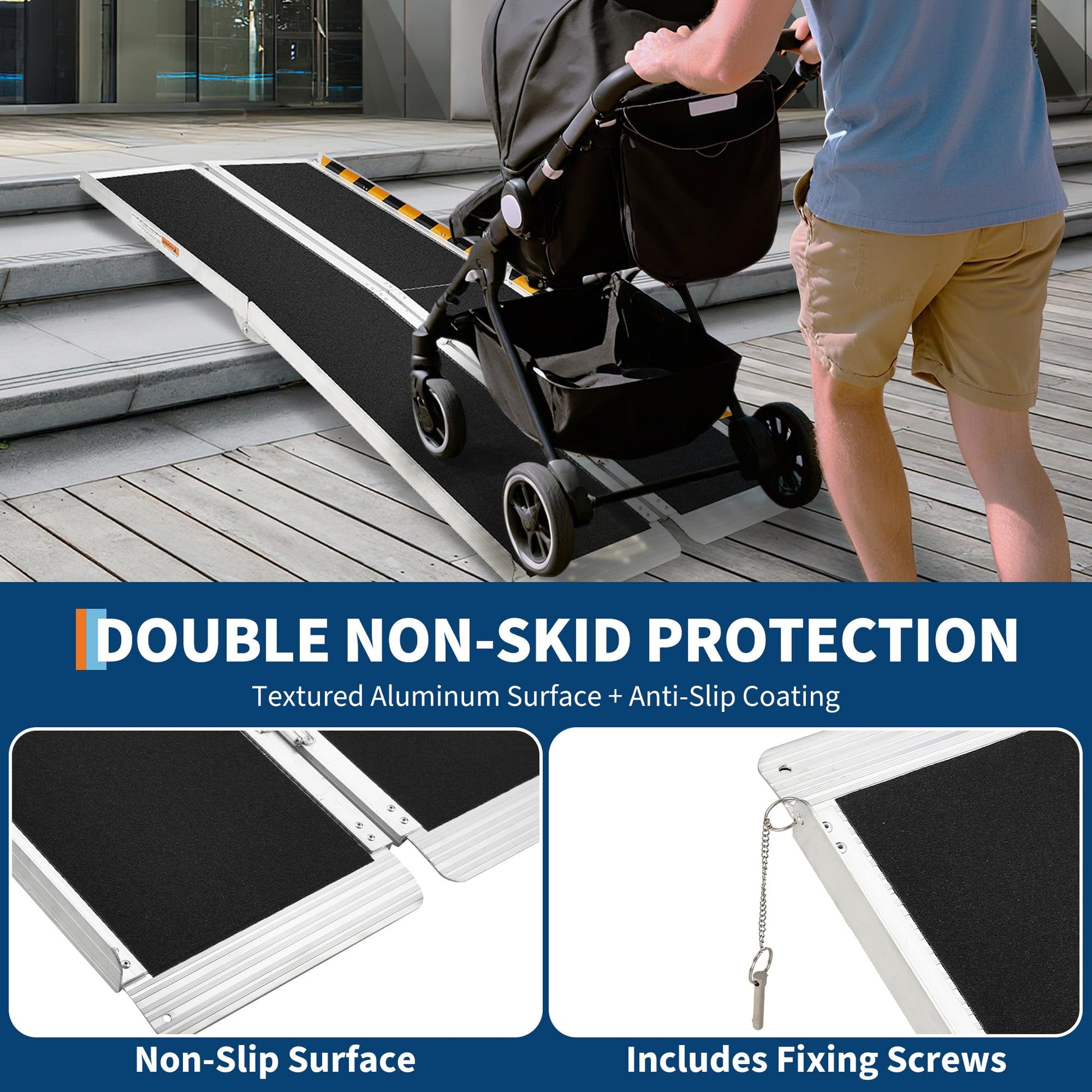 Garvee aluminum threshold ramp with double non-skid protection and textured anti-slip surface