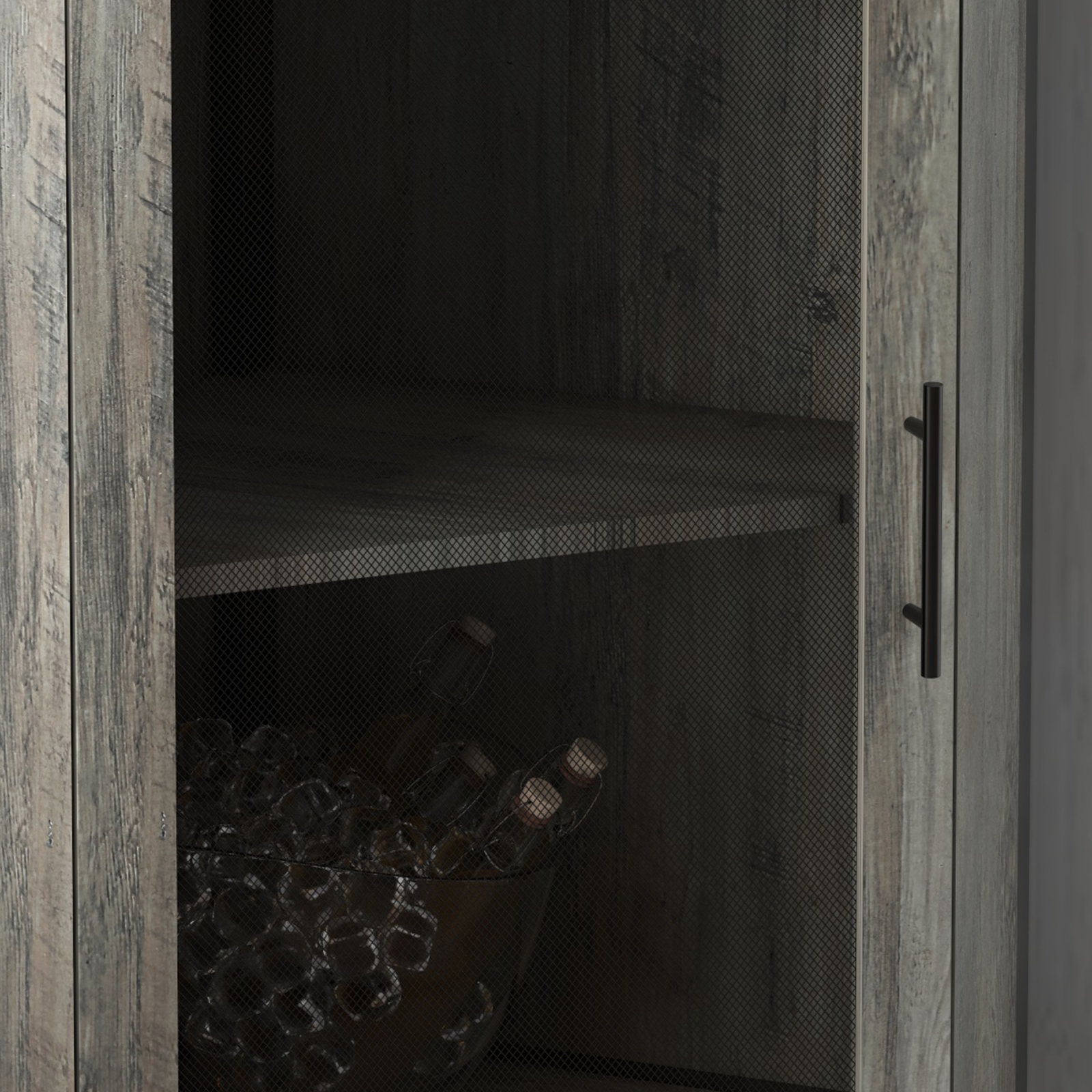 Garvee Corner Wine Bar Rack Cabinet with Detachable Wine Rack, Bar Cabinet with Glass Holder and Mesh Door, Liquor Coffe Bar Cabinet with Adjustable Shelves, ‎Grey