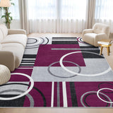 Garvee Modern Purple 6x9 Abstract Circle Rugs - Washable, Non-Slip, Low Pile, Soft, Stain Resistant - Purple - Living Room, Bedroom - Purple