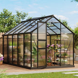 Garvee 6x10FT Polycarbonate Greenhouse with Roof Vent & Lockable Door, Aluminum Frame, UV-Resistant, Storm-Resistant, Black, for Garden & Patio