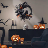 Garvee 20 Inch Halloween Owl Wreath with Natural Vines and Artificial Roses, Lighted PVC, Black Bow, Indoor Outdoor Door Decor
