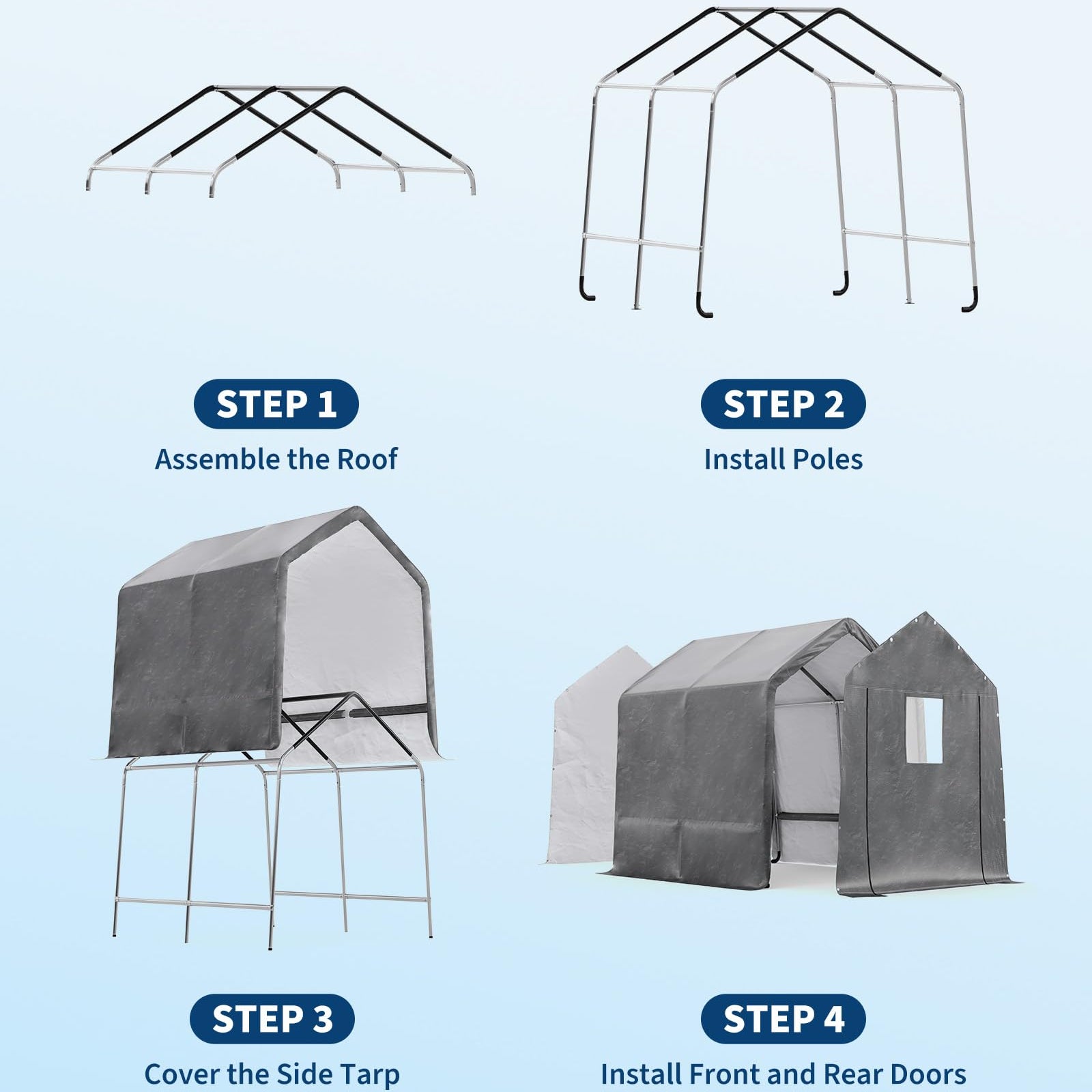 Garvee 10x10FT Gray Outdoor Portable Storage Shed with Roll-Up Door & Vent,Heavy-Duty Shelter Waterproof PE Tarp, UV-Resistant Storage Sheds for Motorcycle, Firewood, Garden and Tools, Gray
