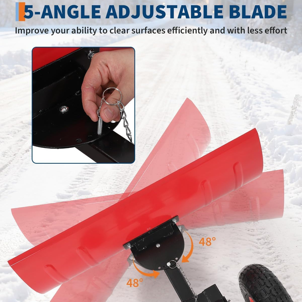 Garvee 29"W X 16.5"H Snow Pusher Shovel with Wheels,Heavy Duty Steel Snow Shovel with Wheels,Angled Blade Efficient Snow Removal With5-Position Angled Blade & Adjustable Handle for Doorway, Sidewalk