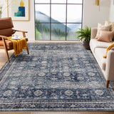 Garvee Oriental Retro Blue 4x6 Washable Vintage Rugs, Non-Slip Low Pile Pearl Velvet Polyester Floral Print Foldable for Living Room Bedroom - Retro Blue