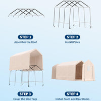 Garvee 7x15FT Khaki Outdoor Portable Storage Shed with Roll-Up Door & Vent, 240G Heavy-Duty Shelter Waterproof PE Tarp, UV-Resistant Storage Sheds for Motorcycle, Firewood, Garden and Tools