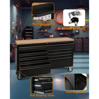 Garvee 9-Drawer Large Rolling Tool Chest, 61" Mobile Tool Storage Cabinet with Wheels and Wood Top, Garage Tool Box Organizer with Anti-Slip Liner for Warehouse, Workshop