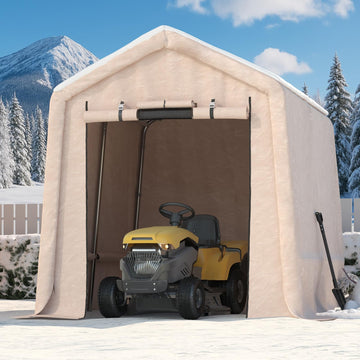 Garvee 7x10FT Outdoor Portable Storage Shed with Roll-Up Door & Vent, 240G Heavy-Duty Shelter Waterproof PE Tarp, UV-Resistant Storage Sheds for Motorcycle, Firewood, Garden and Tools