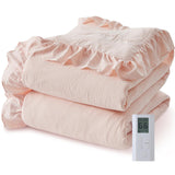 Garvee Heated Comforter Blanket Queen Size, Dual-zone Heating, Ruffle Electric Quilt with Wireless LCD Controller, Fast Heating & Overheat Protection, ETL Certified, Machine Washable, Pink, 90"x90" - Pink