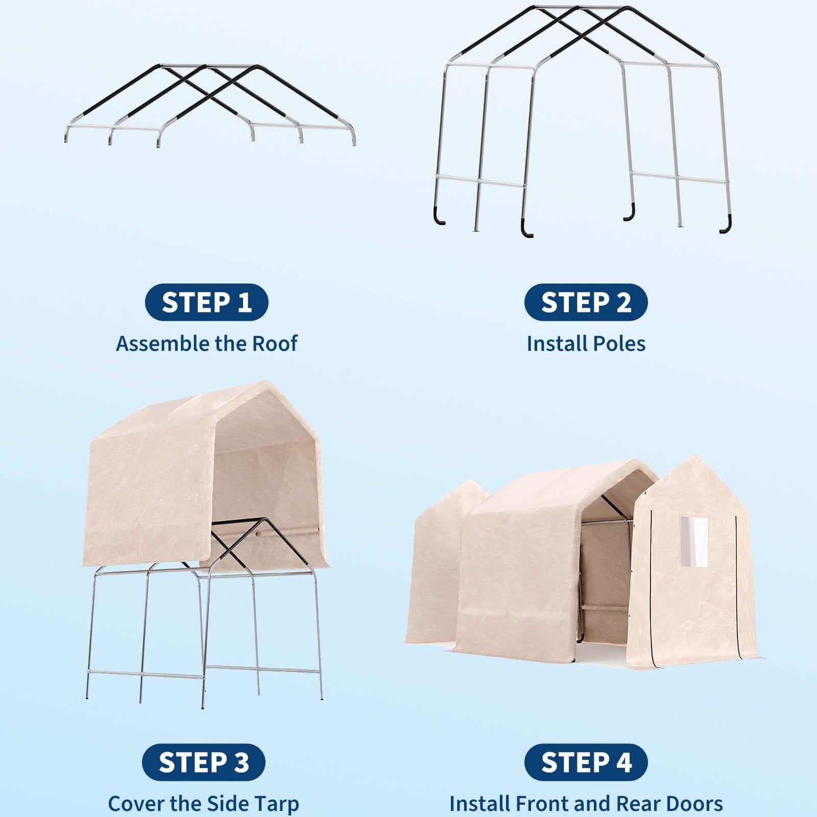 Garvee 10x10FT Khaki Outdoor Portable Storage Shed with Roll-Up Door & Vent, 240G Heavy-Duty Shelter Waterproof PE Tarp, UV-Resistant Storage Sheds for Motorcycle, Firewood, Garden and Tools, Gray