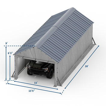 Garvee 11' × 20' Heavy Duty Enclosed Steel Carport, Vertical Roof Outdoor Storage Shelter for Trucks, Boats & Tractors