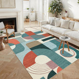 Garvee 6x9 Area Rug Boho Geometric Low Pile Non-Slip Polyester Washable Living Room Bedroom - Blue Multi