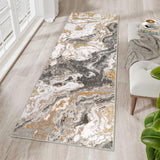 Garvee Abstract Grey 2x8 Modern Marble Runner Rugs, Non Slip Washable Polyester Abstract Pattern for Kitchen Hallway Bedroom Entryway - Gray