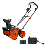 Garvee Cordless Snow Blower 20-Inch 20V Battery 25 Ft Throw Distance 180° Adjustable Chute Lightweight 7-Inch Tires Driveway Patio Lawn - Orange