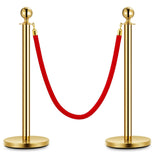 Garvee 2PCS Gold Stanchion Post with Red Velvet Rope, Stainless Steel, Adjustable Fillable Base, Quick Setup, for Events & Museums - Gold