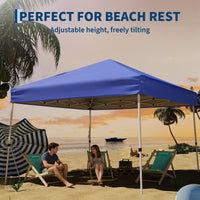 Garvee 10' × 10' Slant Leg Pop Up Canopy Tent, 8' × 8' Top, 210D Oxford UV & Water-Resistant Outdoor Gazebo with Carry Bag, Stakes, Ropes & Sandbags, Blue