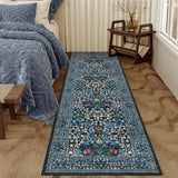 Garvee Farmhouse Floral Runner Rug 2x6 Non Slip Soft Low Pile Polyester Fibre Textured TPR Washable Entryway Hallway Kitchen - Blue
