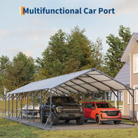 Garvee Heavy Duty Metal Carport 20x40x12 ft – Enclosed Steel Outdoor Storage Shelter, Vertical Roof, All-Weather Protection for Multiple Vehicles, Pickup Trucks, Boats, Tractors, Grey