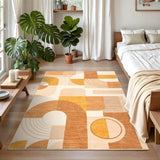 Garvee 3x5 Washable Boho Geometric Rug for Bedroom & Living Room, Soft Low Pile Polyester, Non-Slip TPR Backing, Durable & Machine Washable, Orange Multi - Orange Multi